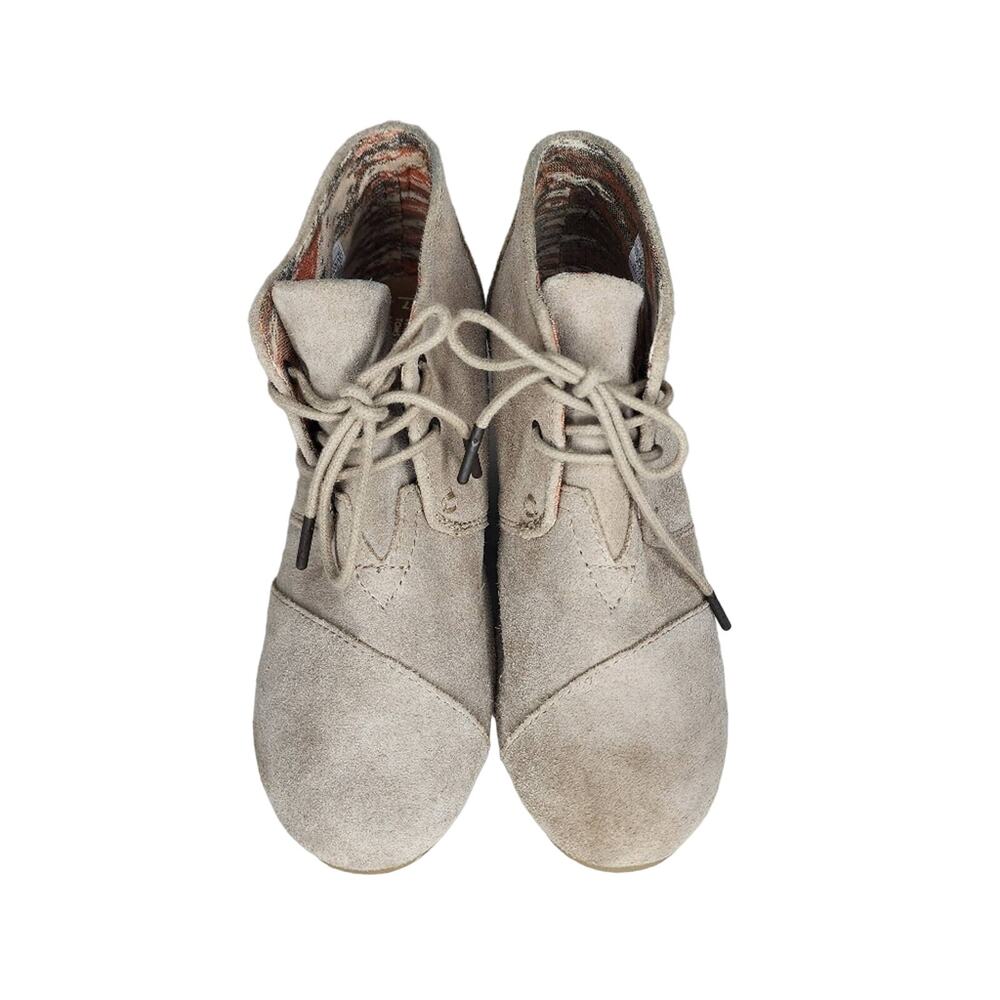 Toms Kala Wedge Suede Desert Taupe Booties Size 7